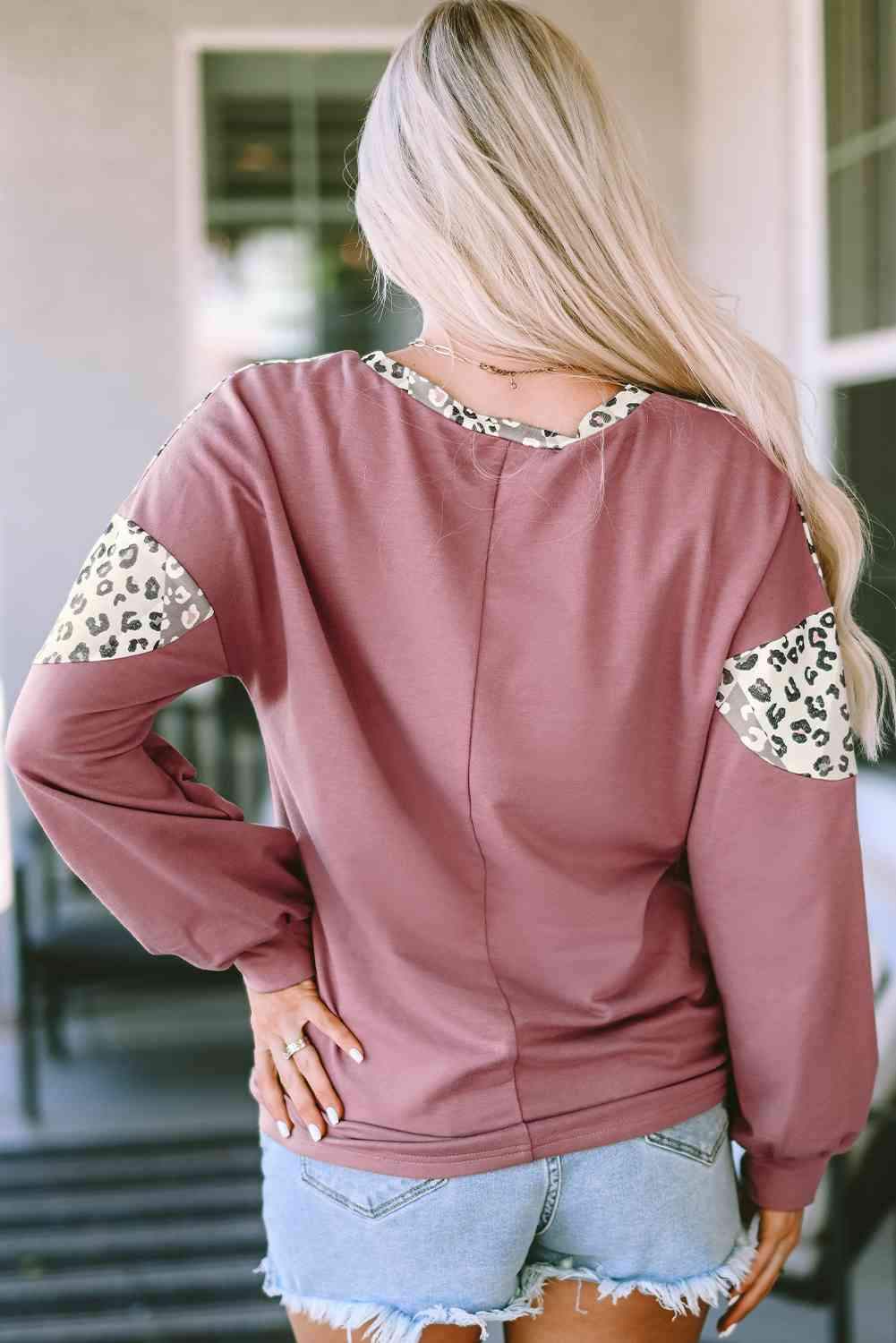 Leopard Round Neck Long Sleeve T-Shirt Women's T-Shirts - Tophatter Daily Deals