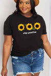 Simply Love Full Size STAY POSITIVE Sunflower Graphic Cotton Tee Women's T-Shirts - Tophatter Daily Deals