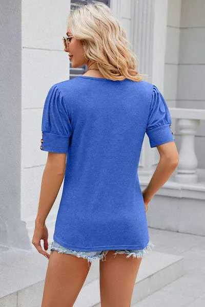 Round Neck Puff Sleeve T-Shirt Women's T-Shirts - Tophatter Daily Deals