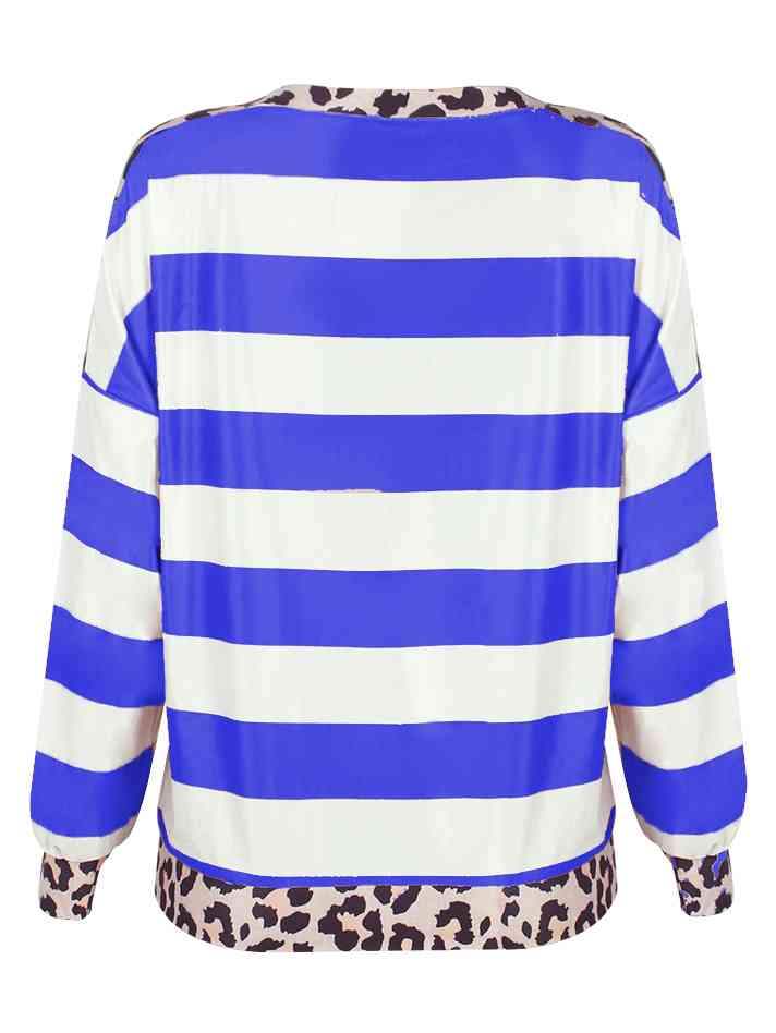 Striped Leopard Long Sleeves Top Women's T-Shirts - Tophatter Daily Deals