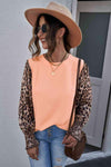 Leopard Puff Sleeve Spliced Top Peach Blouses - Tophatter Daily Deals