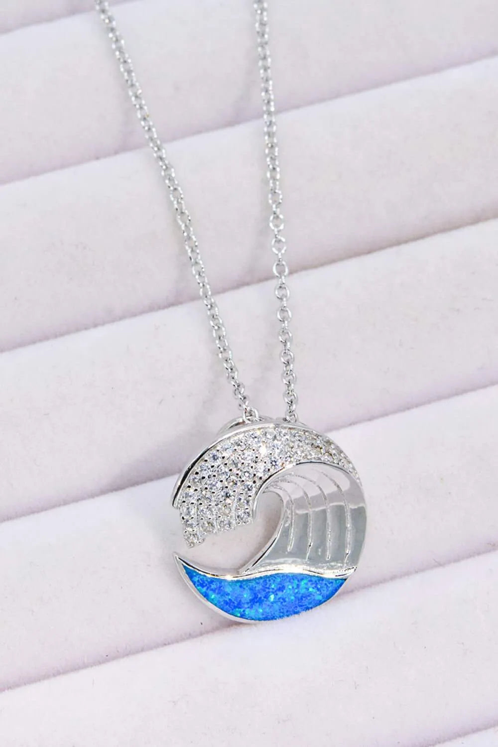 Opal and Zircon Wave Pendant Necklace Opal - Tophatter Daily Deals