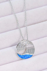 Opal and Zircon Wave Pendant Necklace Opal - Tophatter Daily Deals