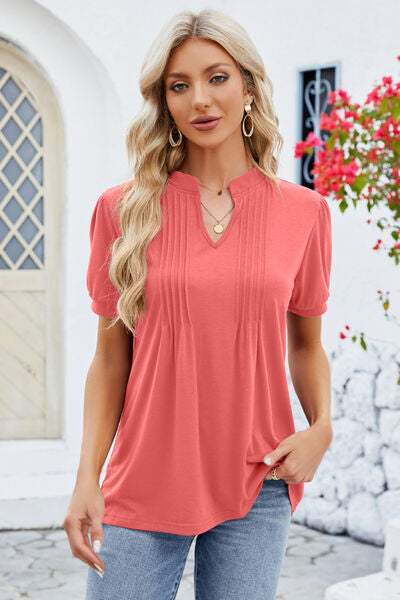 Notched Short Sleeve T-Shirt Women's T-Shirts - Tophatter Daily Deals