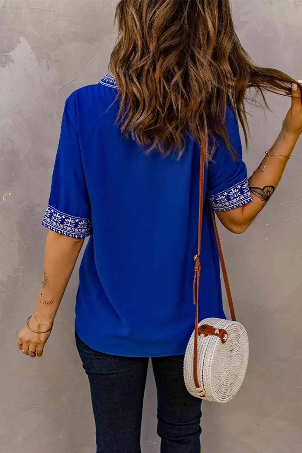 Embroidered V-Neck Top Blouses - Tophatter Daily Deals