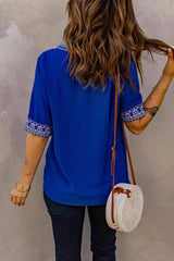 Embroidered V-Neck Top Blouses - Tophatter Daily Deals
