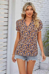 Floral Notched Neck Blouse Purple Yellow Blouses - Tophatter Daily Deals