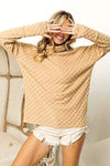 BiBi Checkered Round Neck Thumbhole Long Sleeve Top Blouses - Tophatter Daily Deals