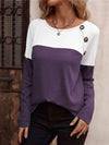 Contrast Round Neck Long Sleeve T-Shirt Lilac Women's T-Shirts - Tophatter Daily Deals