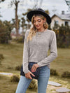 Ribbed Round Neck Long Sleeve Tee Women's T-Shirts - Tophatter Daily Deals