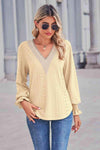 Contrast V-Neck Flounce Sleeve Top Blouses - Tophatter Daily Deals