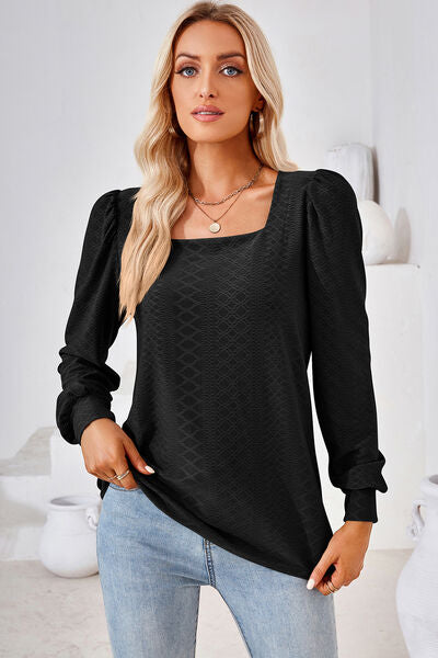 Square Neck Puff Sleeve T-Shirt Black Women's T-Shirts - Tophatter Daily Deals