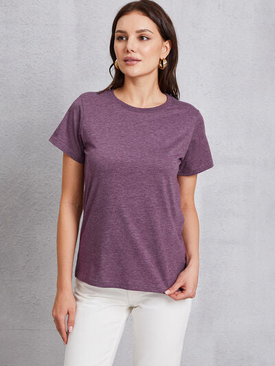 Round Neck Short Sleeve T-Shirt Dusty Purple Women's T-Shirts - Tophatter Daily Deals