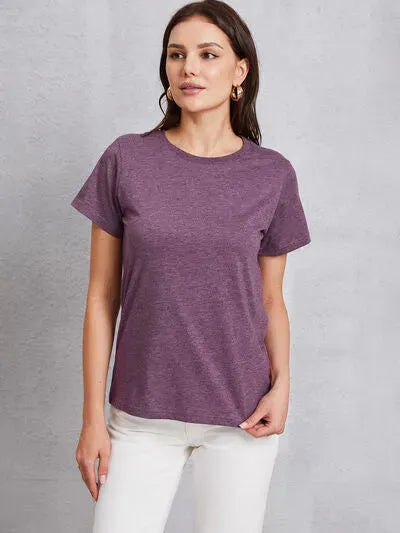Round Neck Short Sleeve T-Shirt Dusty Purple Women's T-Shirts - Tophatter Daily Deals