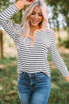 Striped Contrast Trim Quarter Snap T-Shirt Women's T-Shirts - Tophatter Daily Deals