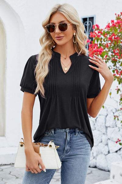 Notched Short Sleeve T-Shirt Women's T-Shirts - Tophatter Daily Deals