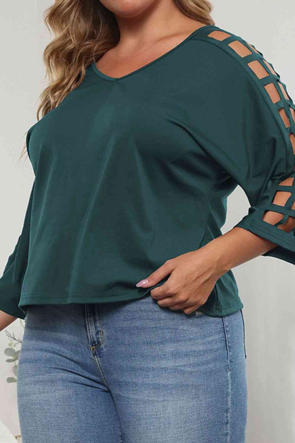 Plus Size Cutout Three-Quarter Sleeve Blouse - Tophatter Deals