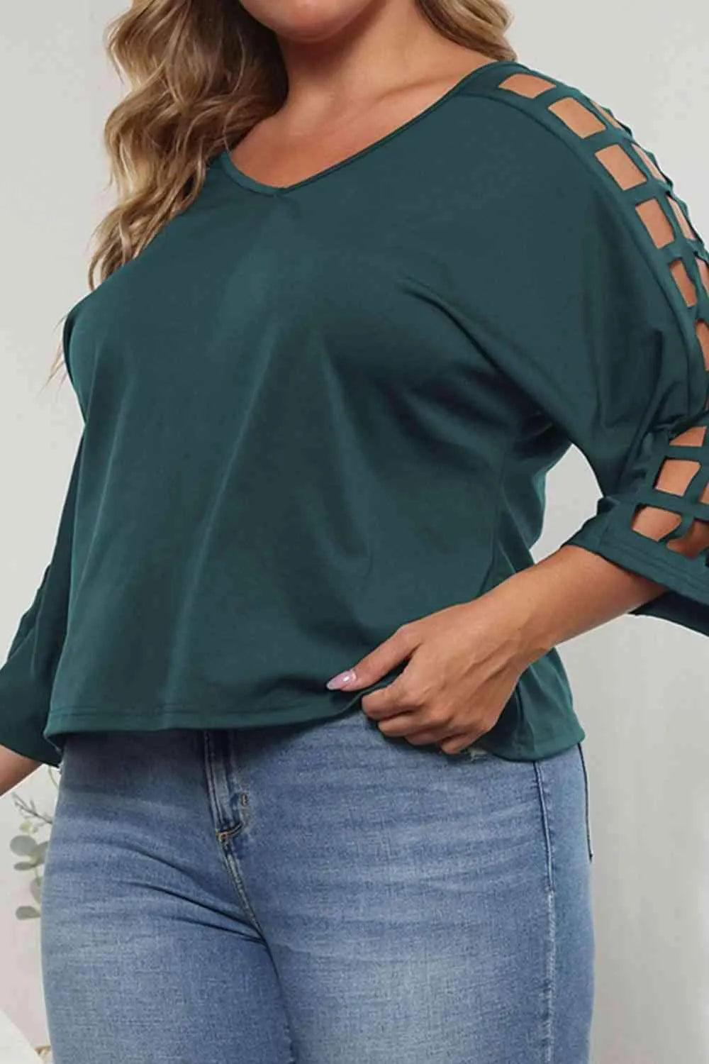 Plus Size Cutout Three-Quarter Sleeve Blouse Blouses - Tophatter Daily Deals