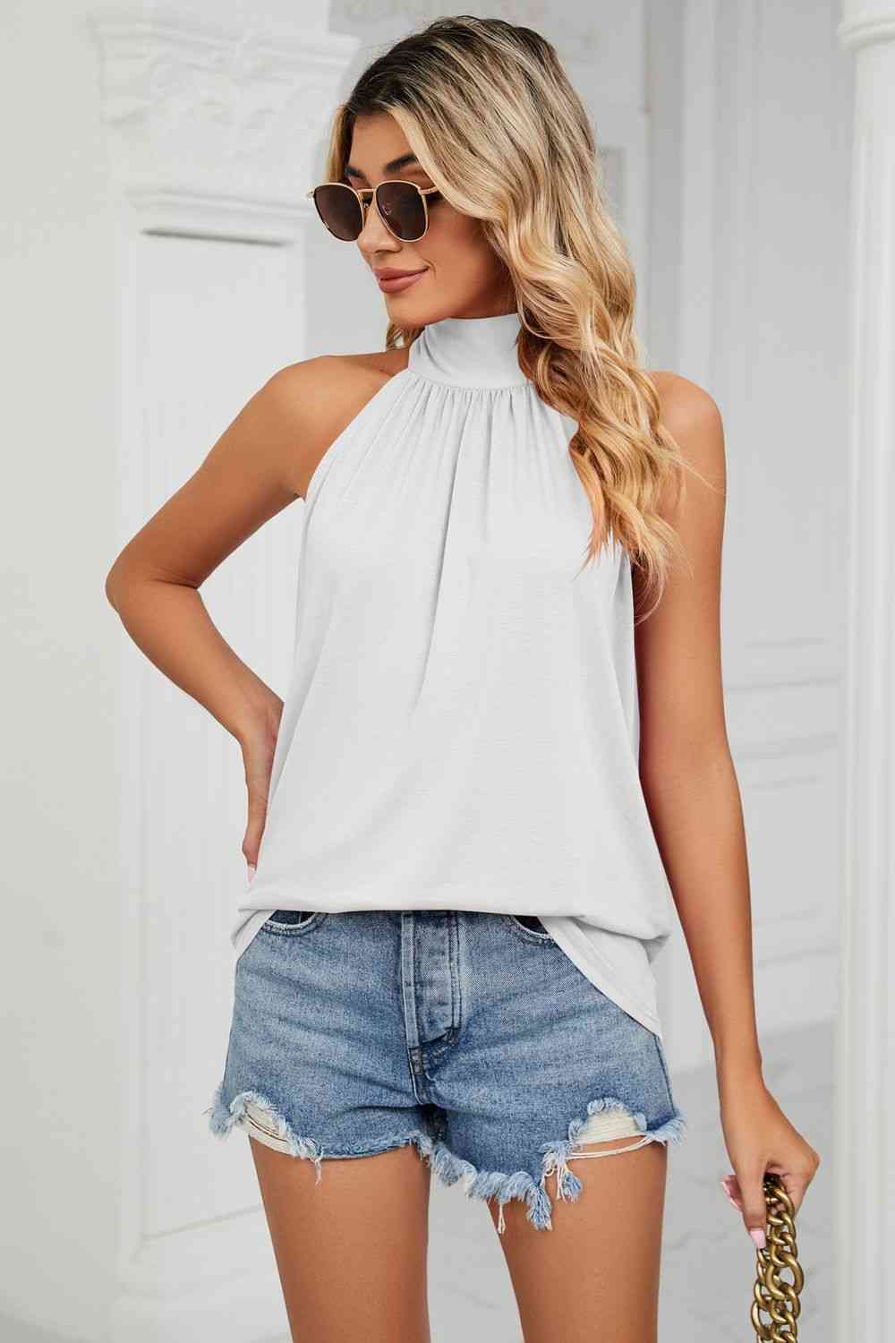 Gathered Detail Tied Sleeveless Top - Tophatter Deals