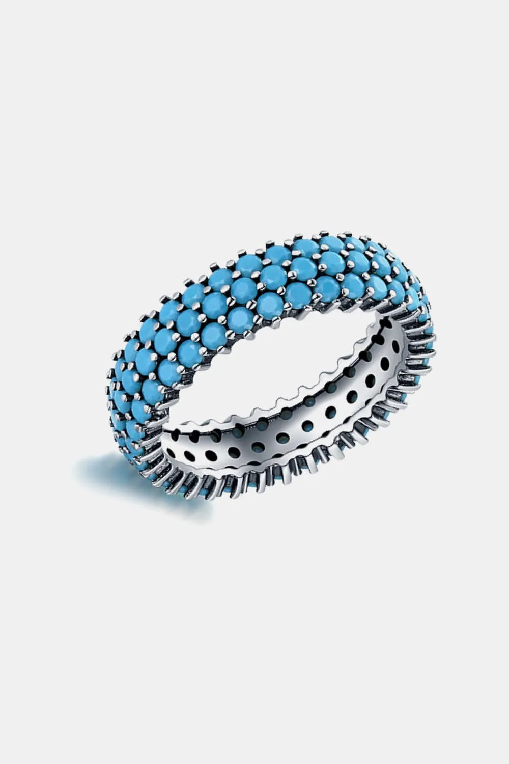 925 Sterling Silver Triple Row Artificial Turquoise Ring Rings - Tophatter Daily Deals