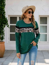 Leopard Round Neck Long Sleeve T-Shirt Women's T-Shirts - Tophatter Daily Deals