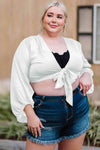 Plus Size Tie Front Crop Top White Blouses - Tophatter Daily Deals