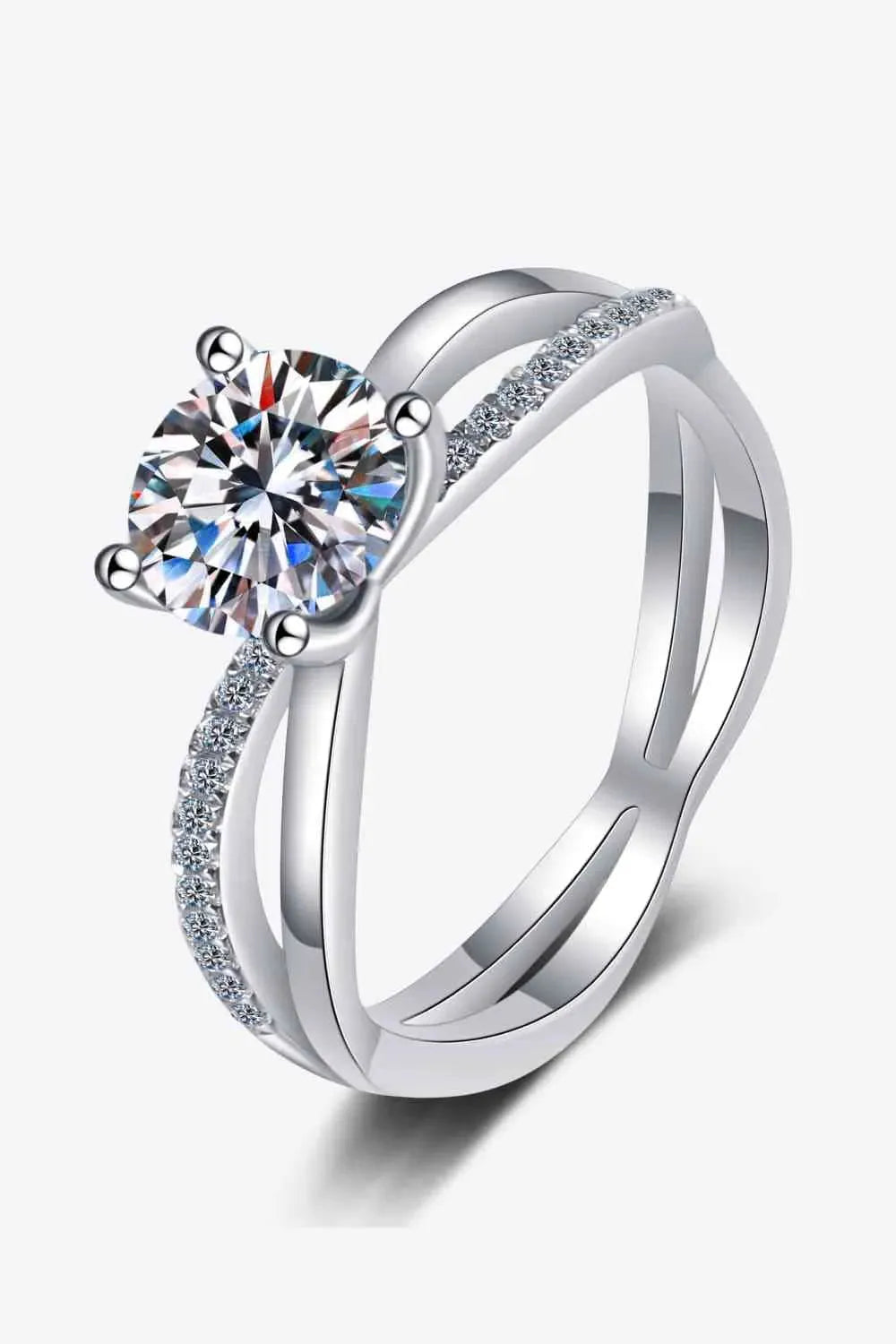 1 Carat Moissanite Crisscross Split Shank Ring Moissanite - Tophatter Daily Deals