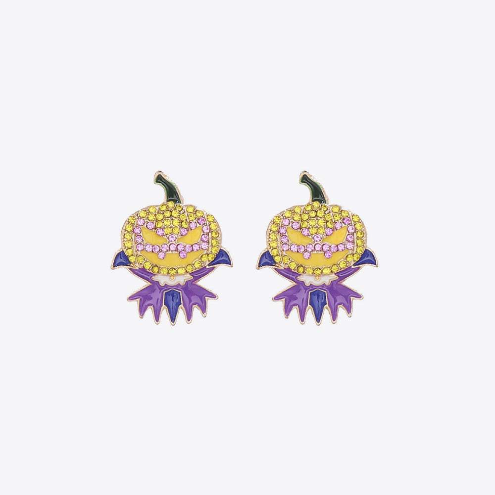 Demon Pumpkin Rhinestone Alloy Earrings Purple One Size Earrings - Tophatter Daily Deals