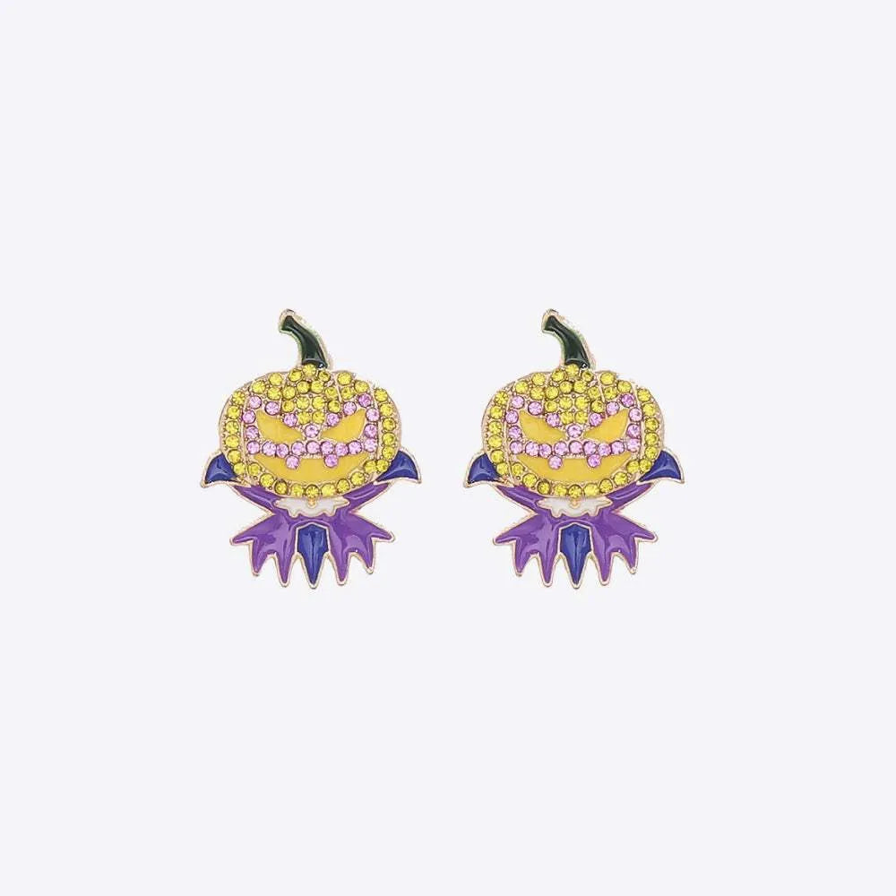 Demon Pumpkin Rhinestone Alloy Earrings Purple One Size Earrings - Tophatter Daily Deals