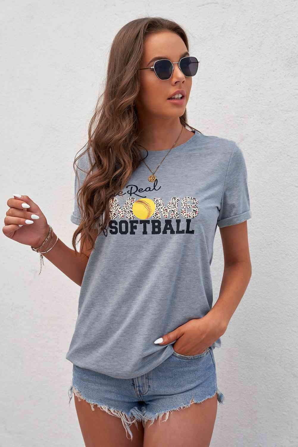 THE REAL MOMS OF SOFTBALL Graphic Tee Mid Gray Women's T-Shirts - Tophatter Daily Deals