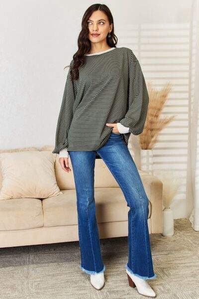 And The Why Oversized Striped Contrast T-Shirt Blouses - Tophatter Daily Deals