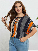 Striped Tie Neck Blouse Blouses - Tophatter Daily Deals