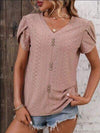 Eyelet V-Neck Petal Sleeve T-Shirt Light Mauve Women's T-Shirts - Tophatter Daily Deals