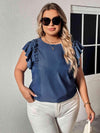 Plus Size Round Neck Flounce Sleeve Frill Trim Blouse Blouses - Tophatter Daily Deals