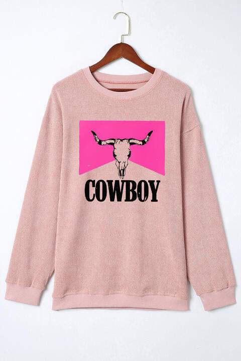 COWBOY Graphic Round Neck Sweatshirt - Tophatter Daily Deals