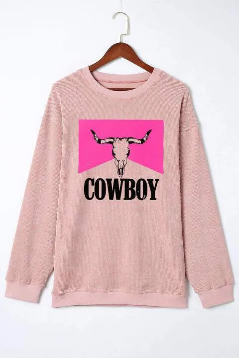COWBOY Graphic Round Neck Sweatshirt - Tophatter Daily Deals