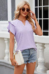 Eyelet Notched Short Sleeve T-Shirt Women's T-Shirts - Tophatter Daily Deals