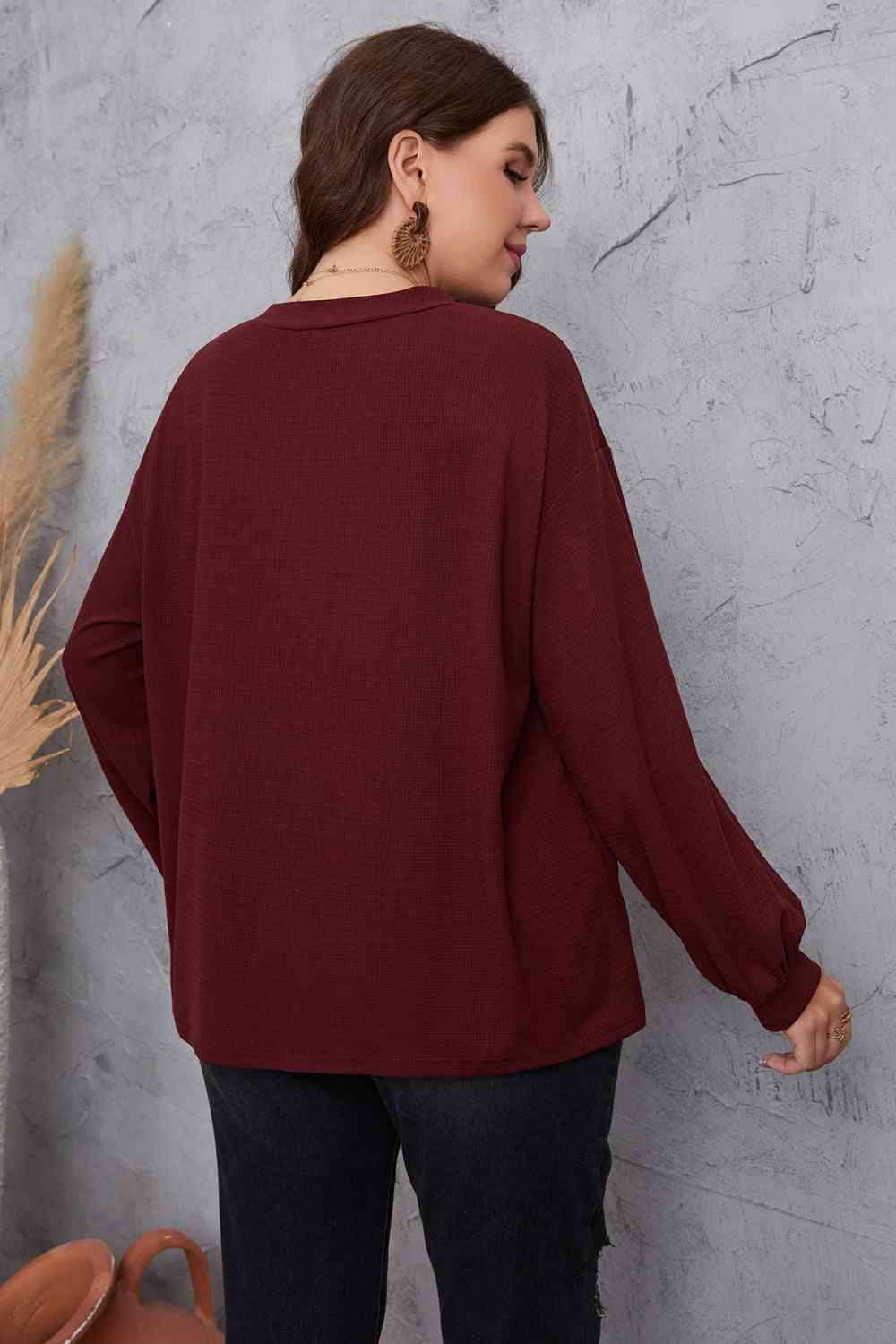 Melo Apparel Plus Size V-Neck Dropped Shoulder Blouse Blouses - Tophatter Daily Deals