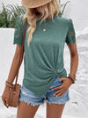 Lace Detail Short Sleeve Round Neck T-Shirt Women's T-Shirts - Tophatter Daily Deals