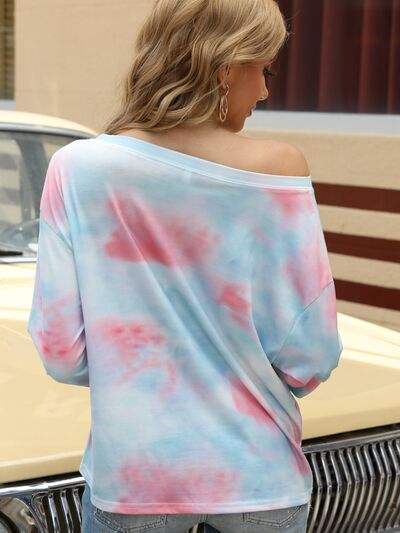 Tie-Dye Dropped Shoulder Long Sleeve T-Shirt Women's T-Shirts - Tophatter Daily Deals