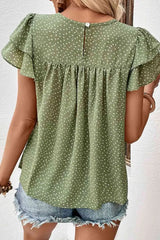 Printed Round Neck Puff Sleeve Blouse Blouses - Tophatter Daily Deals