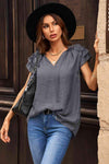 Tie-Neck Flutter Sleeve Blouse Blouses - Tophatter Daily Deals