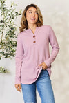 Celeste Full Size Texture Half Button Long Sleeve Blouse Blouses - Tophatter Daily Deals