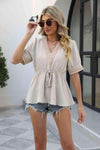 V-Neck Puff Sleeve Babydoll Top Blouses - Tophatter Daily Deals