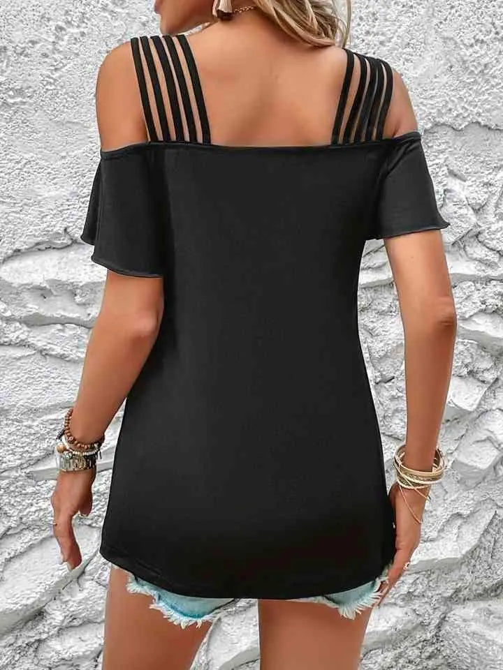 Strappy Cold-Shoulder Top Blouses - Tophatter Daily Deals