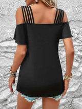 Strappy Cold-Shoulder Top Blouses - Tophatter Daily Deals