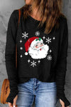 Santa Graphic Round Neck Long Sleeve T-Shirt Black Women's T-Shirts - Tophatter Daily Deals