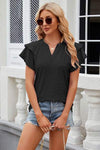 Eyelet Notched Short Sleeve T-Shirt Women's T-Shirts - Tophatter Daily Deals