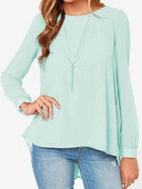 Full Size Round Neck Back Pleated Blouse Blouses - Tophatter Daily Deals