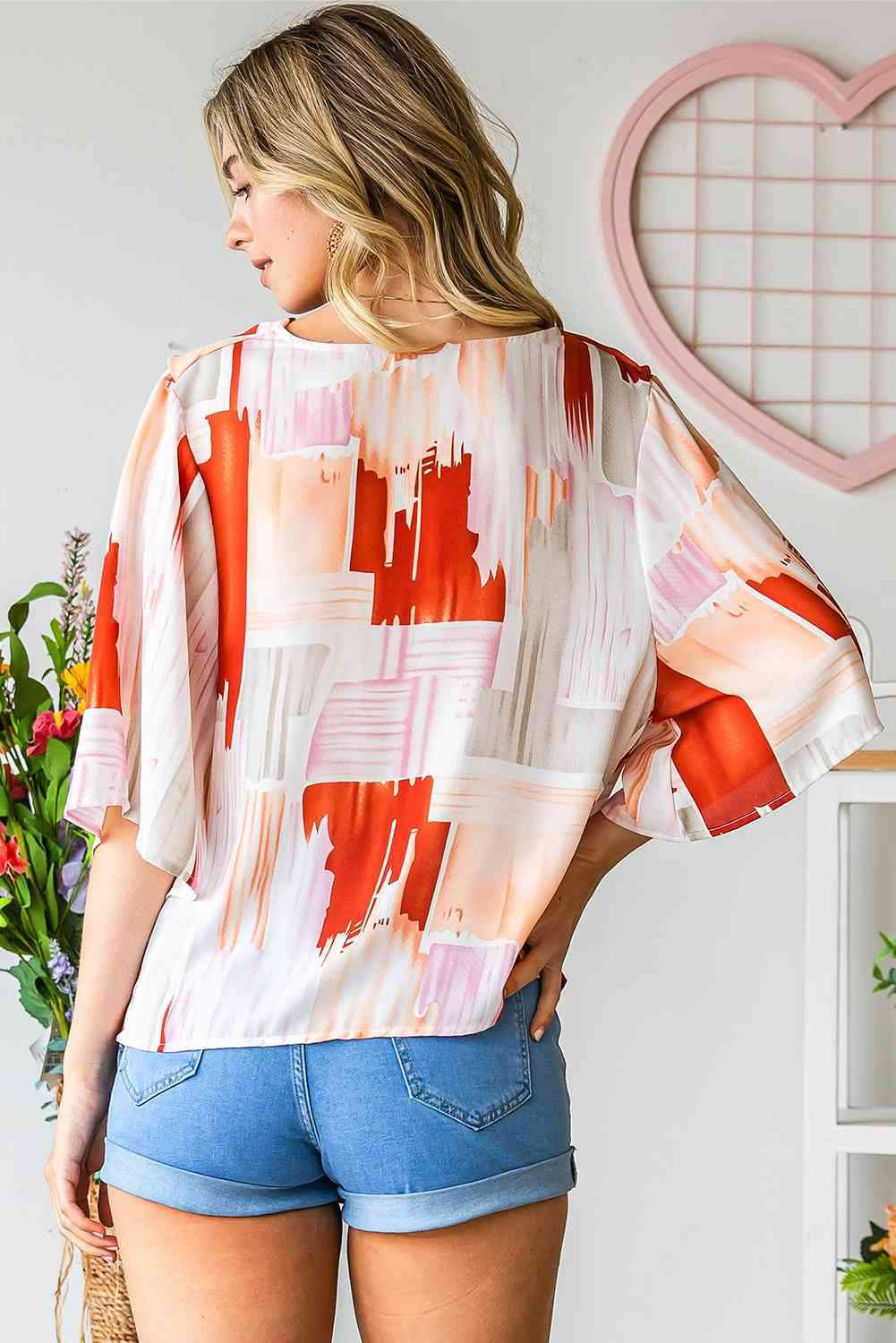 Printed Cowl Neck Half Sleeve Blouse Blouses - Tophatter Daily Deals